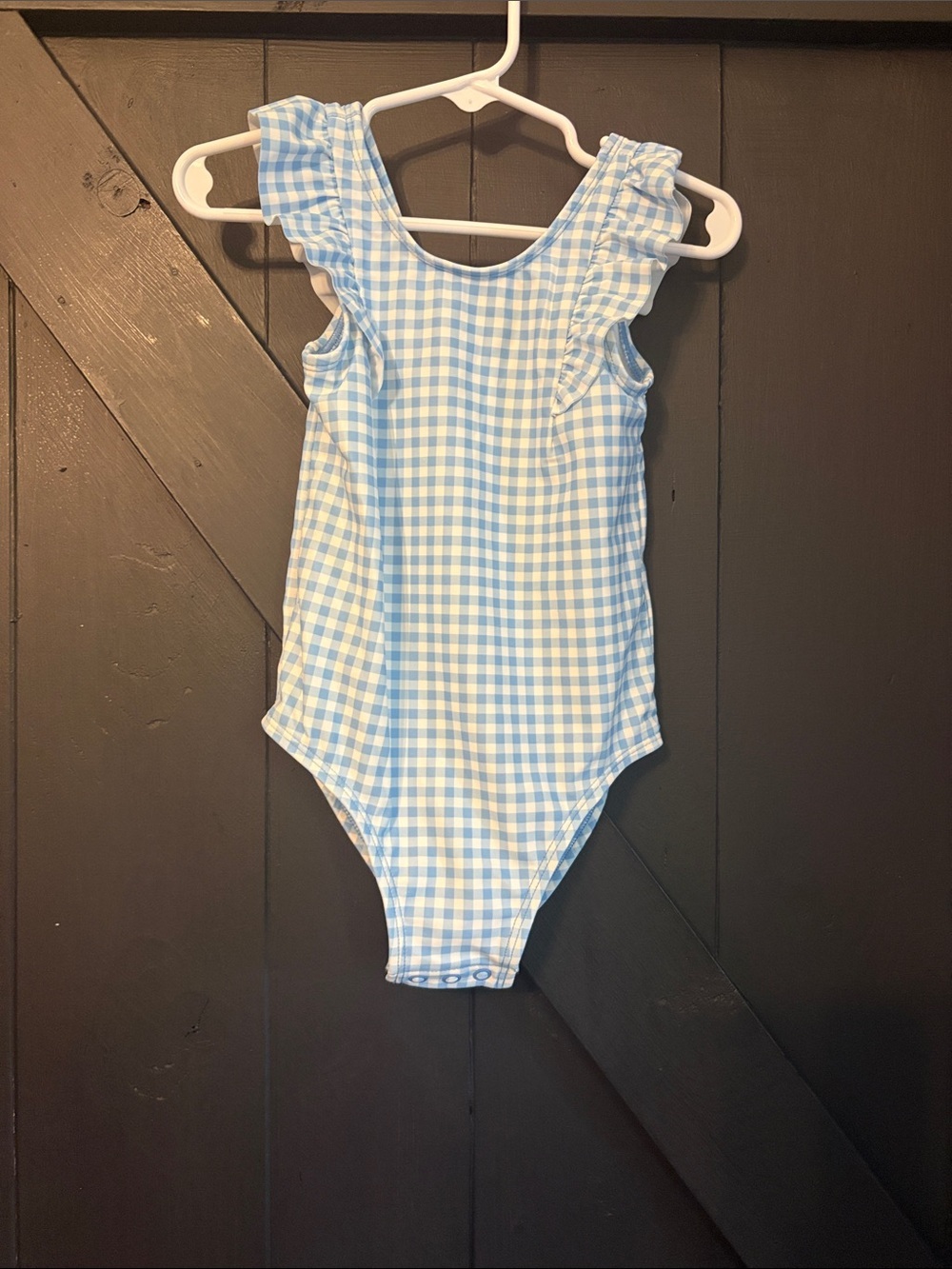 Carter's Light Blue and White Gingham One-Piece with Ruffle Straps